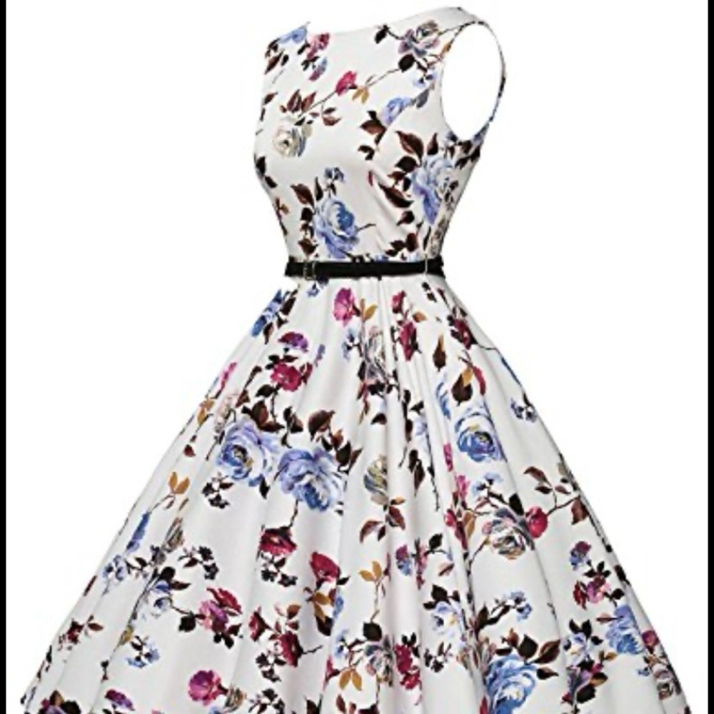 Grace Karen (2) Cap Sleeve Audrey Hepburn Cocktail Casual Swing  Dress with Belt